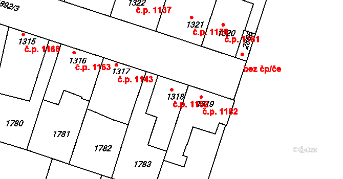 Brandýs nad Labem 1152, Brandýs nad Labem-Stará Boleslav na parcele st. 1318 v KÚ Brandýs nad Labem, Katastrální mapa