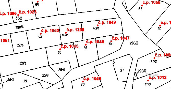 Švermov 1046, Kladno na parcele st. 65/3 v KÚ Hnidousy, Katastrální mapa
