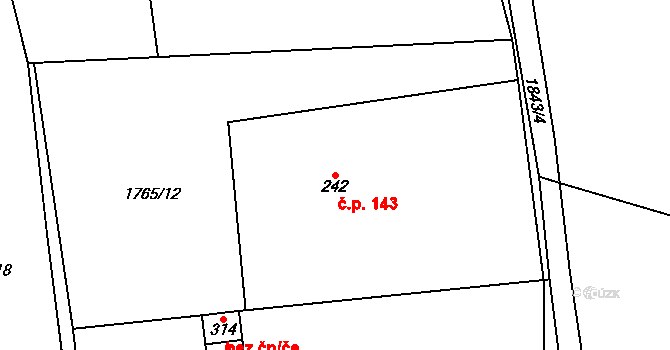 Radeč 143, Úpice na parcele st. 242 v KÚ Radeč, Katastrální mapa