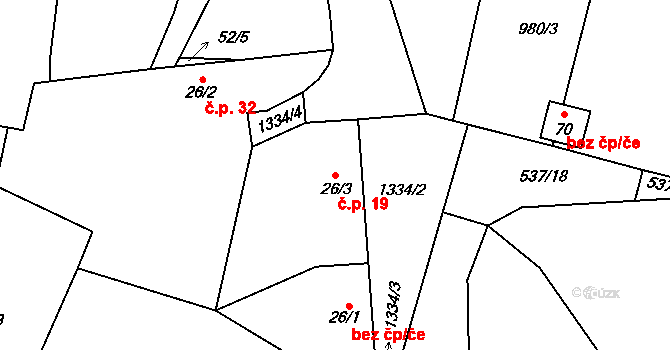 Malovice 19, Erpužice na parcele st. 26/3 v KÚ Malovice u Erpužic, Katastrální mapa