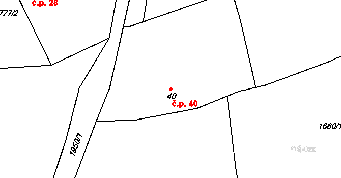Milevo 40, Kladruby na parcele st. 40 v KÚ Milevo, Katastrální mapa