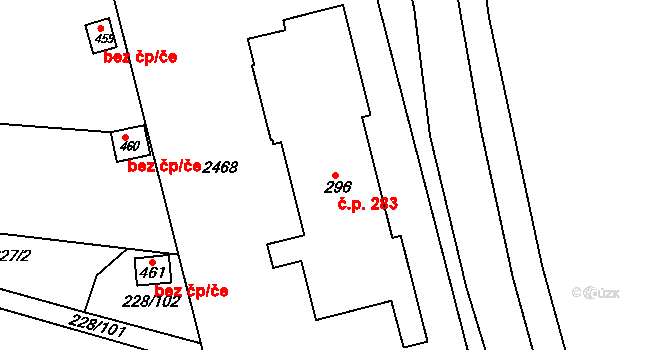 Předměřice nad Labem 283 na parcele st. 296 v KÚ Předměřice nad Labem, Katastrální mapa