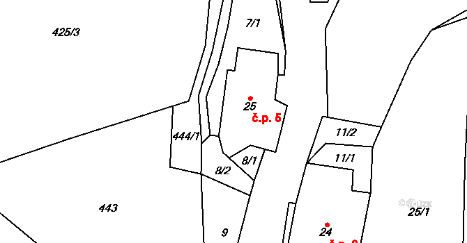 Chotovice 5 na parcele st. 25 v KÚ Chotovice, Katastrální mapa