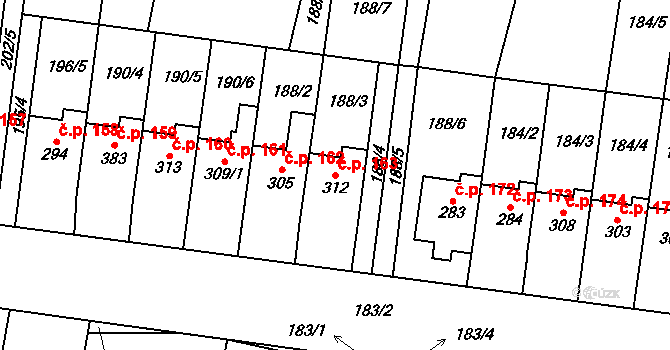 Slavkov pod Hostýnem 163 na parcele st. 312 v KÚ Slavkov pod Hostýnem, Katastrální mapa
