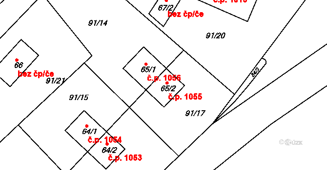 Kozlov 1055 na parcele st. 65/2 v KÚ Kozlov u Velkého Újezdu, Katastrální mapa