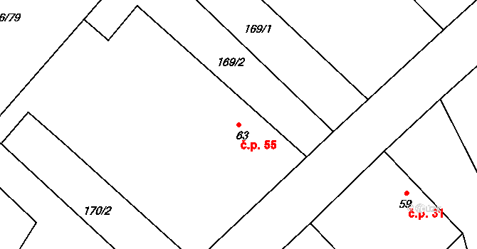 Křešice 55, Libáň na parcele st. 63 v KÚ Křešice u Psinic, Katastrální mapa