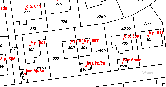 Klíše 507, Ústí nad Labem na parcele st. 304 v KÚ Klíše, Katastrální mapa