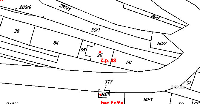 Domoradice 48, Vysoké Mýto na parcele st. 35 v KÚ Domoradice, Katastrální mapa