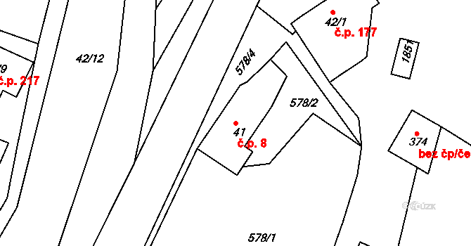 Trstěnice 8 na parcele st. 41 v KÚ Trstěnice u Litomyšle, Katastrální mapa