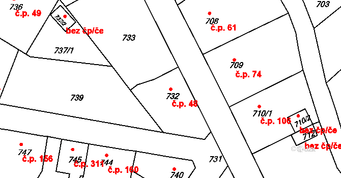 Děčín XXXII-Boletice nad Labem 48, Děčín na parcele st. 732 v KÚ Boletice nad Labem, Katastrální mapa