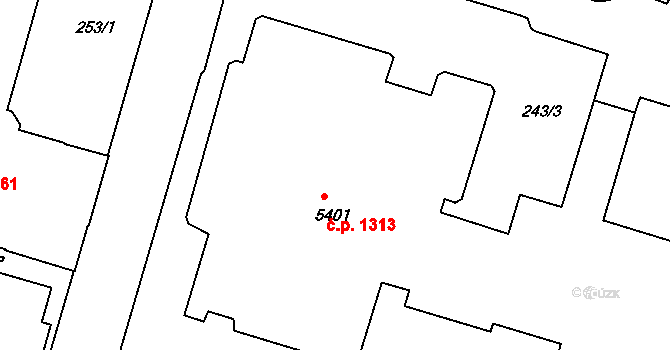Horka-Domky 1313, Třebíč na parcele st. 5401 v KÚ Třebíč, Katastrální mapa