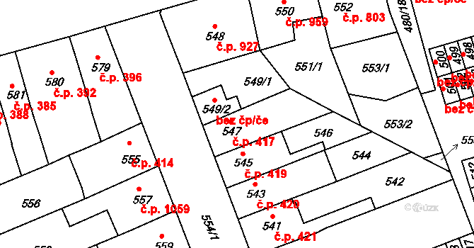 Maloměřice 417, Brno na parcele st. 547 v KÚ Maloměřice, Katastrální mapa