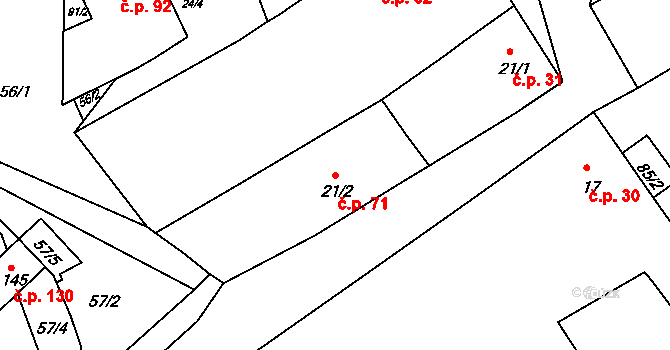 Chožov 71 na parcele st. 21/2 v KÚ Chožov, Katastrální mapa
