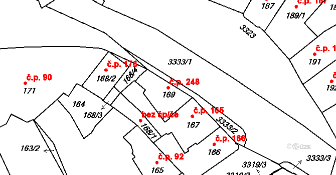 Pelhřimov 248 na parcele st. 169 v KÚ Pelhřimov, Katastrální mapa