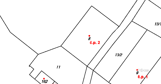 Lanžov 2 na parcele st. 8 v KÚ Lanžov, Katastrální mapa