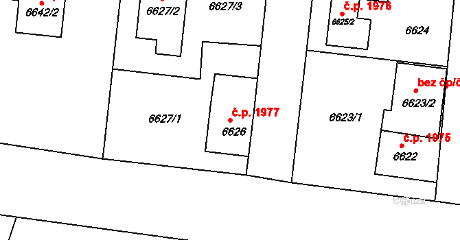 Frýdek 1977, Frýdek-Místek na parcele st. 6626 v KÚ Frýdek, Katastrální mapa