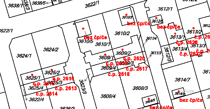 Frýdek 2619, Frýdek-Místek na parcele st. 3609/1 v KÚ Frýdek, Katastrální mapa