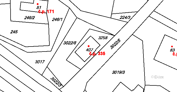 Janovice 335 na parcele st. 407 v KÚ Janovice u Frýdku-Místku, Katastrální mapa