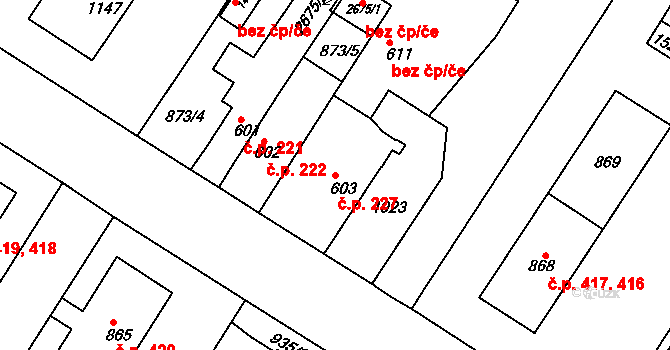 Litovel 227 na parcele st. 603 v KÚ Litovel, Katastrální mapa