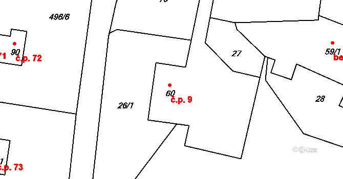 Údrč 9, Bochov na parcele st. 60 v KÚ Údrč, Katastrální mapa