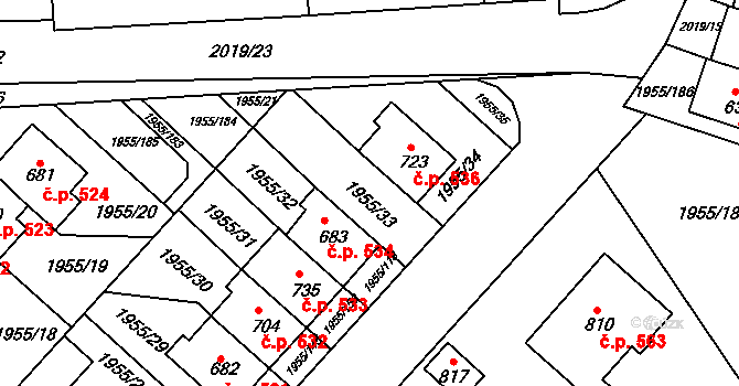 Černilov 535 na parcele st. 1955/33 v KÚ Černilov, Katastrální mapa