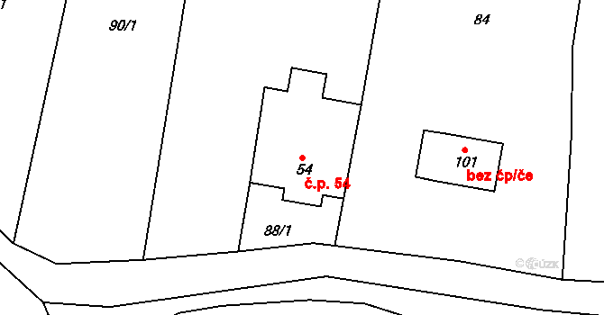 Miřenice 54, Nalžovské Hory na parcele st. 54 v KÚ Miřenice, Katastrální mapa