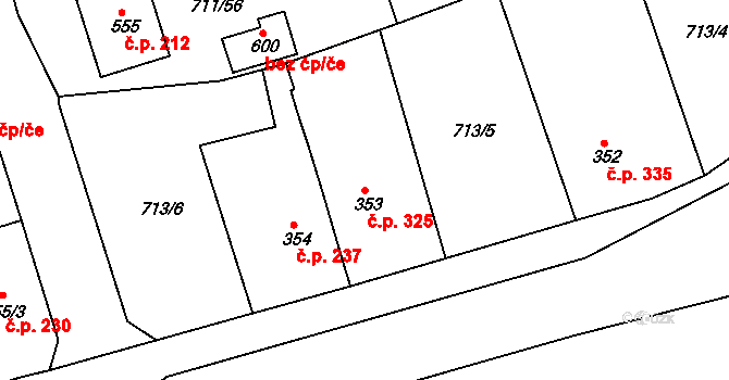 Švihov 325 na parcele st. 353 v KÚ Švihov u Klatov, Katastrální mapa