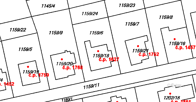 Turnov 1627 na parcele st. 1159/18 v KÚ Turnov, Katastrální mapa