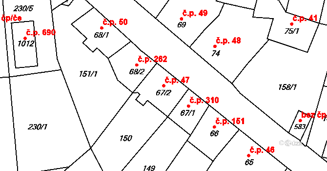 Lomnice nad Lužnicí 47 na parcele st. 67/2 v KÚ Lomnice nad Lužnicí, Katastrální mapa
