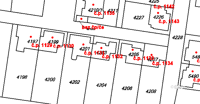 Záběhlice 1132, Praha na parcele st. 4203 v KÚ Záběhlice, Katastrální mapa