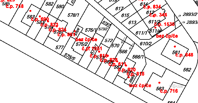 Braník 828, Praha na parcele st. 571 v KÚ Braník, Katastrální mapa