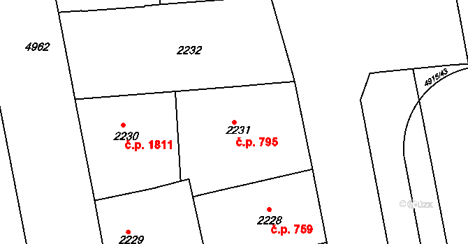 Smíchov 795, Praha na parcele st. 2231 v KÚ Smíchov, Katastrální mapa