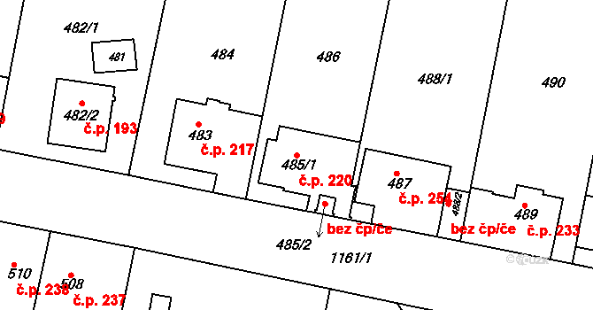 Velká Chuchle 220, Praha na parcele st. 485/1 v KÚ Velká Chuchle, Katastrální mapa