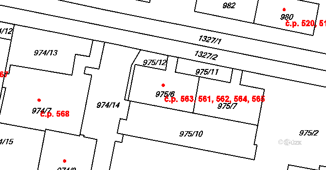 Liboc 561,562,563,564,565, Praha na parcele st. 975/6 v KÚ Liboc, Katastrální mapa