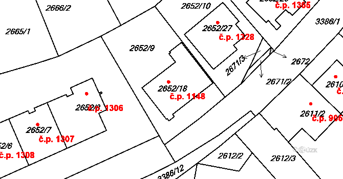 Michle 1148, Praha na parcele st. 2652/18 v KÚ Michle, Katastrální mapa
