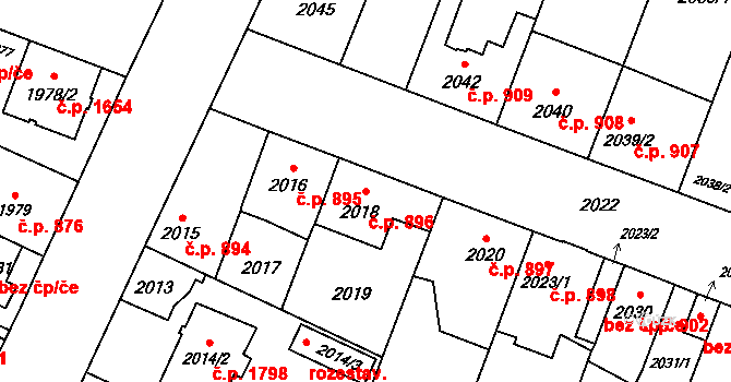 České Budějovice 7 896, České Budějovice na parcele st. 2018 v KÚ České Budějovice 7, Katastrální mapa