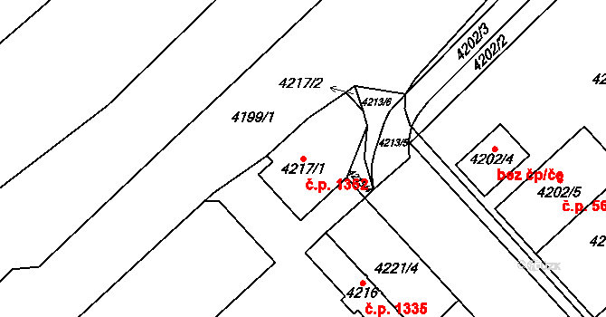 Chomutov 1362 na parcele st. 4217/1 v KÚ Chomutov I, Katastrální mapa