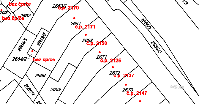 Chomutov 2125 na parcele st. 2671 v KÚ Chomutov II, Katastrální mapa