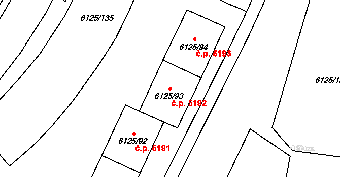 Chomutov 5192 na parcele st. 6125/93 v KÚ Chomutov I, Katastrální mapa
