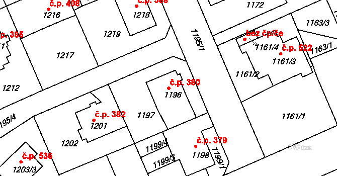 Liberec XI-Růžodol I 380, Liberec na parcele st. 1196 v KÚ Růžodol I, Katastrální mapa