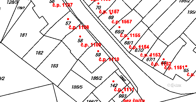 Ivančice 1110 na parcele st. 59 v KÚ Kounické Předměstí, Katastrální mapa
