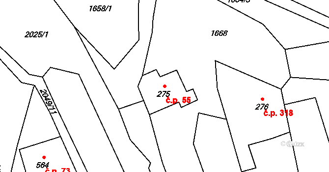 Rokytnice 55, Vsetín na parcele st. 275 v KÚ Rokytnice u Vsetína, Katastrální mapa