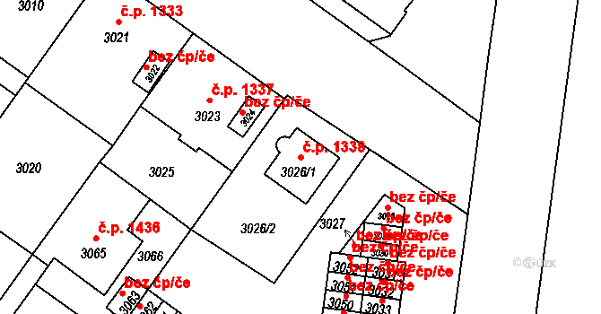 Vsetín 1338 na parcele st. 3026/1 v KÚ Vsetín, Katastrální mapa