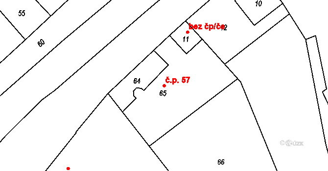 Plinkout 57, Dlouhá Loučka na parcele st. 65 v KÚ Plinkout, Katastrální mapa