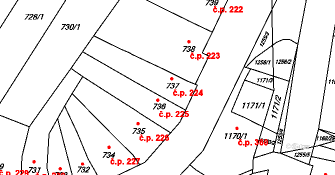 Pozořice 224 na parcele st. 737 v KÚ Pozořice, Katastrální mapa