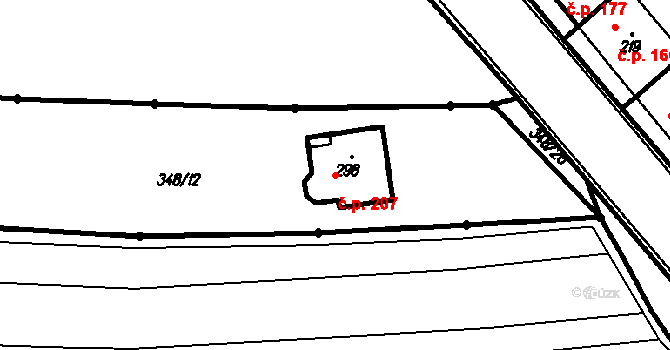 Kloboučky 207, Bučovice na parcele st. 298 v KÚ Kloboučky, Katastrální mapa