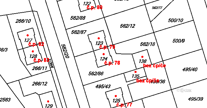 Libosváry 78, Loukov na parcele st. 124 v KÚ Libosváry u Bystřice pod Hostýnem, Katastrální mapa