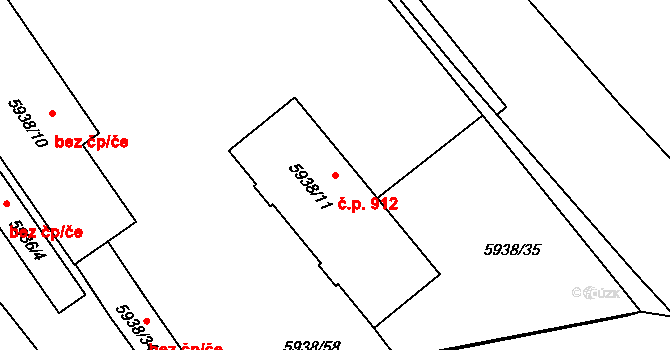 Prostějov 912 na parcele st. 5938/11 v KÚ Prostějov, Katastrální mapa