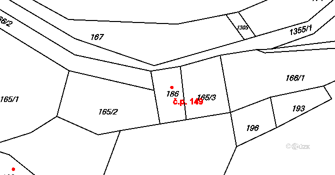 Heřmanov 149 na parcele st. 186 v KÚ Heřmanov, Katastrální mapa