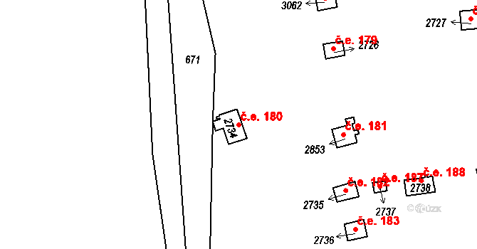 Úšovice 180, Mariánské Lázně na parcele st. 2734 v KÚ Úšovice, Katastrální mapa